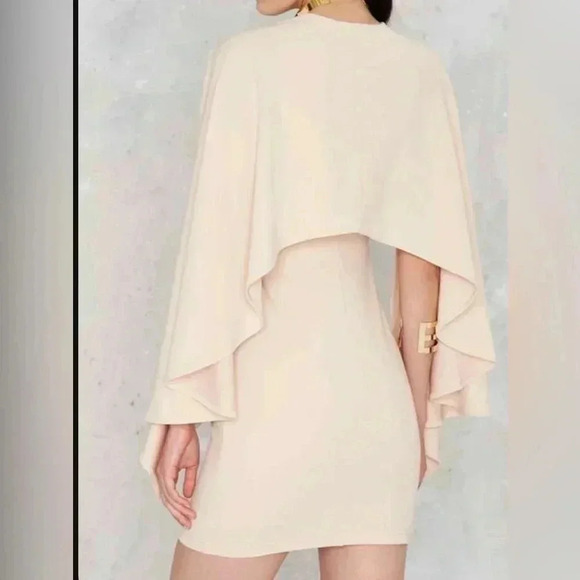 Dance and Marcel cream bodycon cape dress with slit size small - Picture 3 of 16